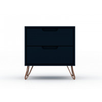 Manhattan Comfort 102GMC4 Rockefeller 2.0 Mid-Century- Modern Nightstand with 2-Drawer in Tatiana Midnight Blue